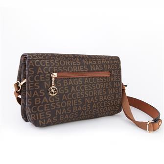 Nas Bag Kadın Çapraz Çanta Kahve Taba  Yazılı