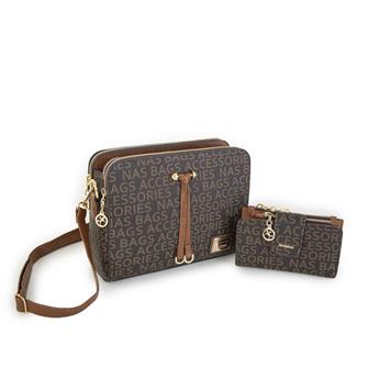 Nas Bag Kadın Çapraz Çanta Kahve Taba Yazılı