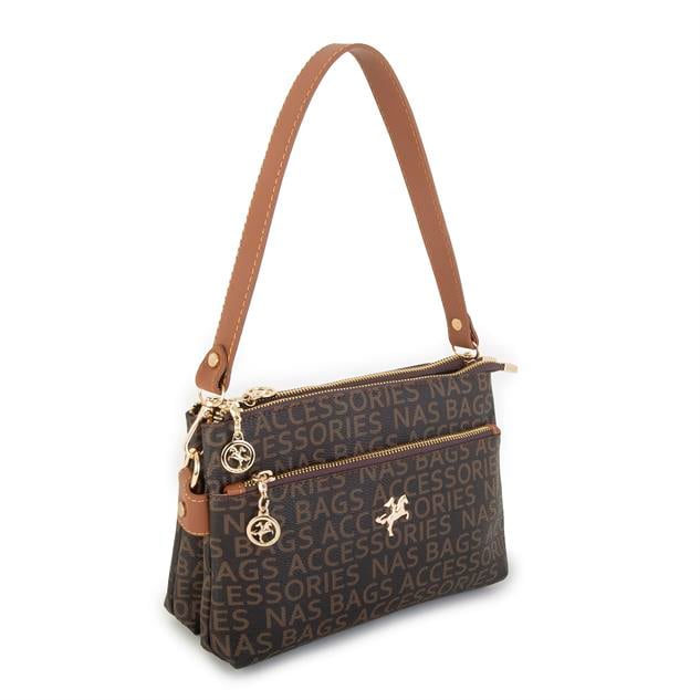 Nas Bag Kadın Çapraz Çanta Kahve Taba Yazılı