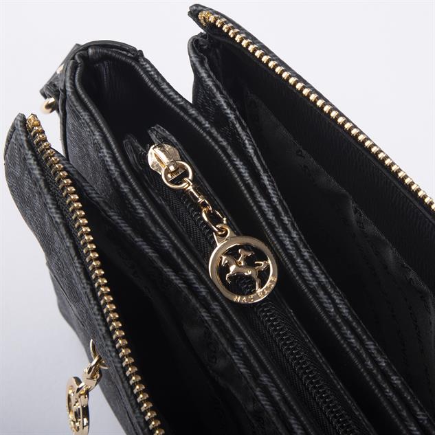 Nas Bag Kadın Çapraz Çanta Kalın Ayarlanabilir Askılı Çanta Siyah Yazılı (En: 26 cm,  Boy: 22 cm )