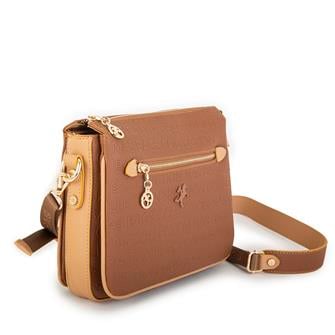 Nas Bag Kadın Çapraz Çanta Kalın Ayarlanabilir Askılı Çanta Taba Camel  Gofraj (En: 26 cm,  Boy: 22 cm )