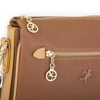 Nas Bag Kadın Çapraz Çanta Kalın Ayarlanabilir Askılı Çanta Taba Camel  Gofraj (En: 26 cm,  Boy: 22 cm )