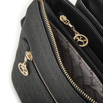 Nas Bag Kadın Çapraz Çanta Kalın Ayarlanabilir Askılı Çanta Siyah Gofraj (En: 26 cm,  Boy: 22 cm )