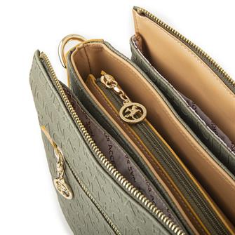 Nas Bag Kadın Çapraz Çanta Kalın Ayarlanabilir Askılı Çanta Yeşil Camel Gofraj (En: 26 cm,  Boy: 22 cm )