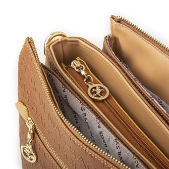 Nas Bag Kadın Çapraz Çanta Kalın Ayarlanabilir Askılı Çanta Taba Camel  Gofraj (En: 26 cm,  Boy: 22 cm )