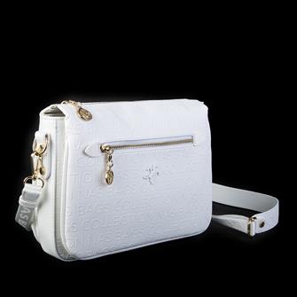 Nas Bag Kadın Çapraz Çanta Kalın Ayarlanabilir Askılı Çanta Beyaz Gofraj (En: 26 cm,  Boy: 22 cm )