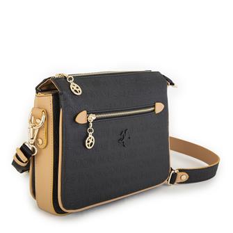 Nas Bag Kadın Çapraz Çanta Kalın Ayarlanabilir Askılı Çanta Siyah Camel Gofraj (En: 26 cm,  Boy: 22 cm )