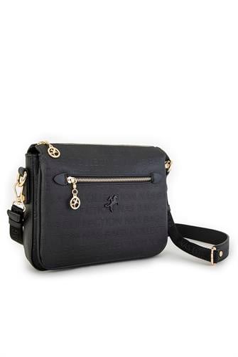 Nas Bag Kadın Çapraz Çanta Kalın Ayarlanabilir Askılı Çanta Siyah Gofraj (En: 26 cm,  Boy: 22 cm )