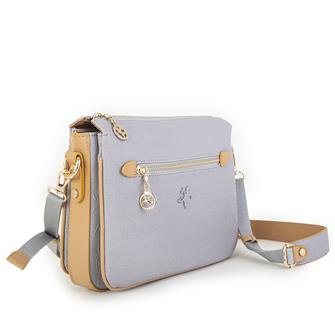 Nas Bag Kadın Çapraz Çanta Kalın Ayarlanabilir Askılı Çanta Gri Camel   Gofraj (En: 26 cm,  Boy: 22 cm )