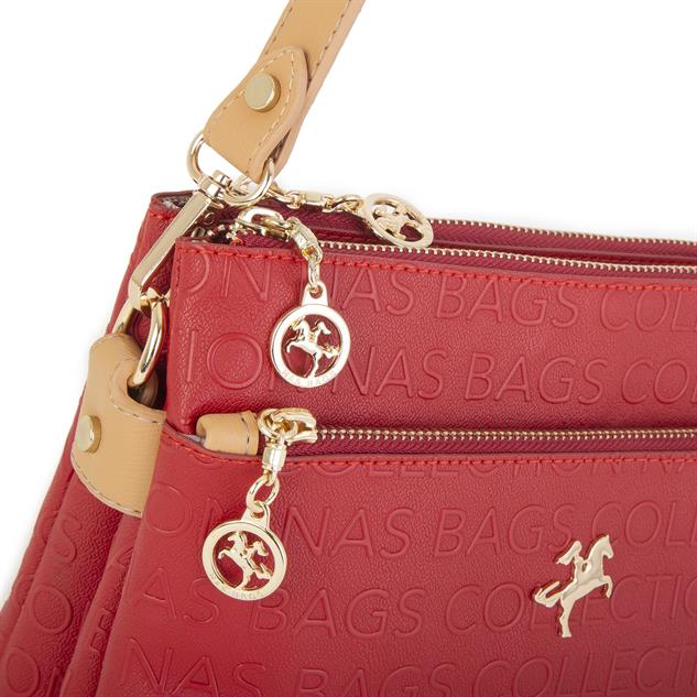 Nas Bag Kadın Çapraz Çanta Kırmızı Camel Gofraj
