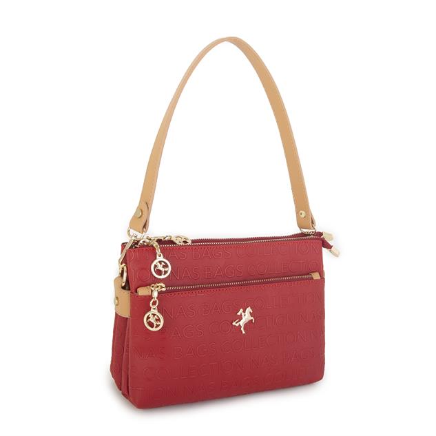 Nas Bag Kadın Çapraz Çanta Kırmızı Camel Gofraj