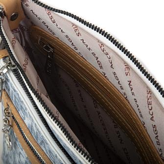 Nas Bag Kadın Çapraz Çanta Kot Camel  Yazılı