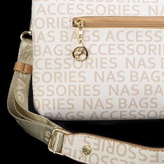 Nas Bag Kadın Çapraz Çanta Krem Camel Yazılı