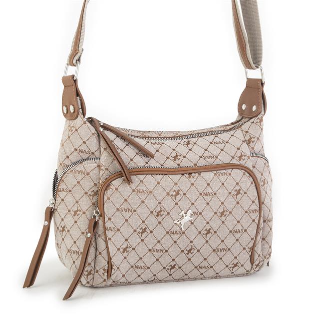 Nas Bag Kadın Çapraz Çanta Kum Yazılı Kumaş ( 26x21x15 cm)