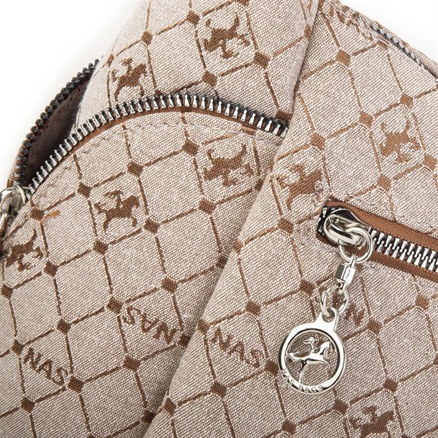 Nas Bag Kadın Çapraz Çanta Kum Yazılı Kumaş ( 26x21x15 cm)