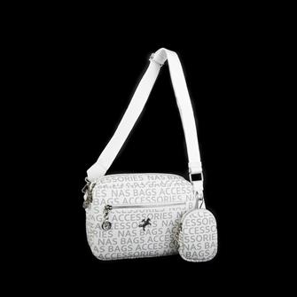 Nas Bag Kadın Çapraz Çanta Mini Cüzdanlı Ayarlanabilir Askılı Beyaz  Yazılı
