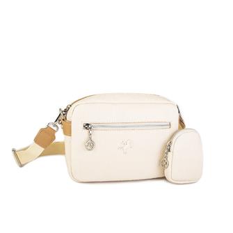 Nas Bag Kadın Çapraz Çanta Mini Cüzdanlı Ayarlanabilir Askılı Krem Camel Gofraj