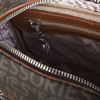 Nas Bag Kadın Çapraz Çanta Mini Cüzdanlı Ayarlanabilir Askılı Kahve Taba Yazılı