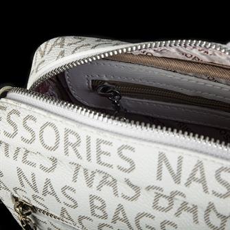 Nas Bag Kadın Çapraz Çanta Mini Cüzdanlı Ayarlanabilir Askılı Beyaz  Yazılı