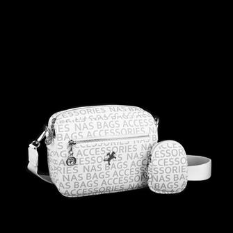 Nas Bag Kadın Çapraz Çanta Mini Cüzdanlı Ayarlanabilir Askılı Beyaz  Yazılı