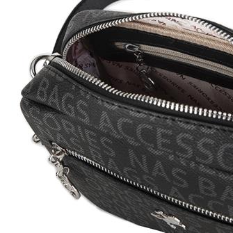 Nas Bag Kadın Çapraz Çanta Mini Cüzdanlı Ayarlanabilir Askılı Siyah Yazılı