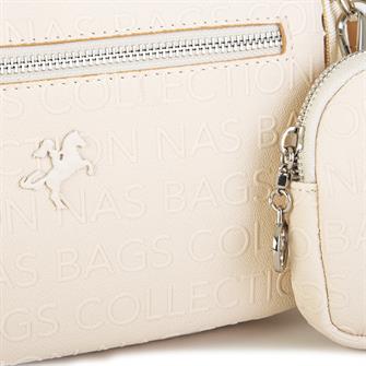 Nas Bag Kadın Çapraz Çanta Mini Cüzdanlı Ayarlanabilir Askılı Krem Camel Gofraj