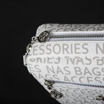 Nas Bag Kadın Çapraz Çanta Mini Cüzdanlı Ayarlanabilir Askılı Beyaz  Yazılı