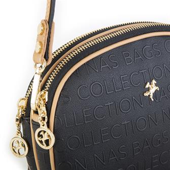 Nas Bag Kadın Çapraz Çanta Siyah Camel  Gofraj