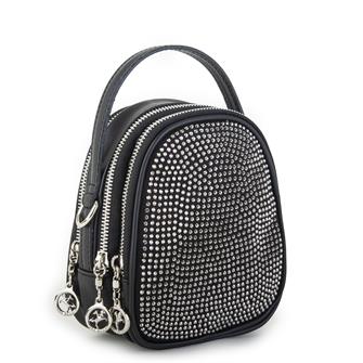 Nas Bag Mini Kadın Çapraz Çanta Siyah Gümüş Taşlı