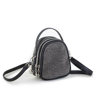 Nas Bag Mini Kadın Çapraz Çanta Siyah Gümüş Taşlı