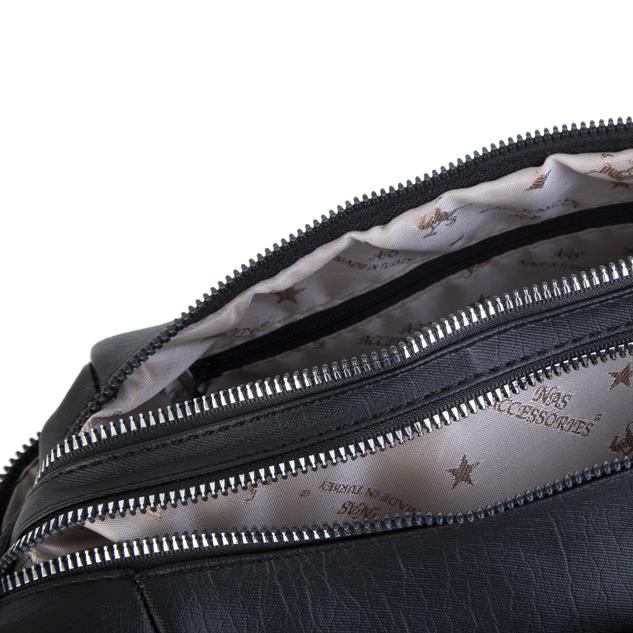 Nas Bag Kadın Çapraz Çanta Siyah Yıkamalı ( 26x21x15 cm)