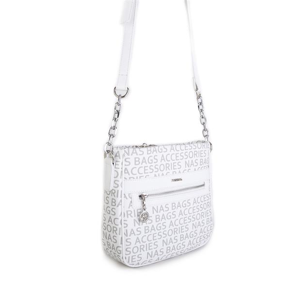 Nas Bag Kadın Çapraz Çanta Spor Ayarlanabilir Askılı  Beyaz Yazılı (ürün ölçüsü :24x24x7 cm)