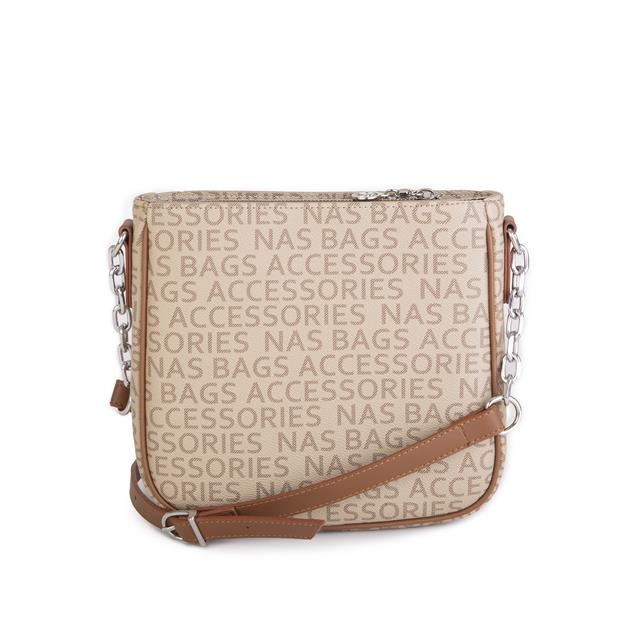 Nas Bag Kadın Çapraz Çanta Spor Ayarlanabilir Askılı  Vizon Taba  Yazılı  (ürün ölçüsü :24x24x7 cm)