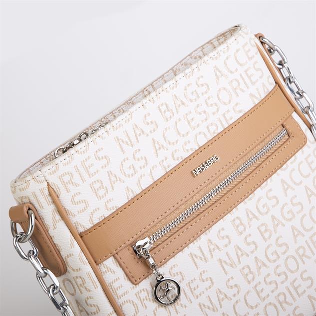 Nas Bag Kadın Çapraz Çanta Spor Ayarlanabilir Askılı  Krem Camel Yazılı (ürün ölçüsü :24x24x7 cm)