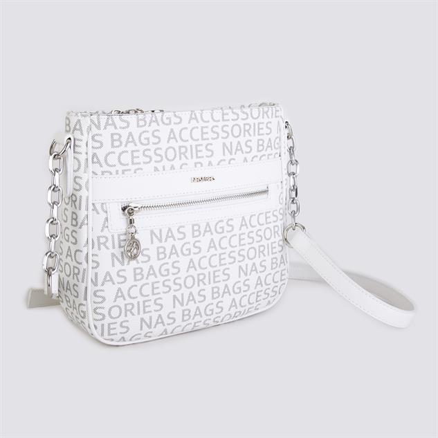 Nas Bag Kadın Çapraz Çanta Spor Ayarlanabilir Askılı  Beyaz Yazılı (ürün ölçüsü :24x24x7 cm)