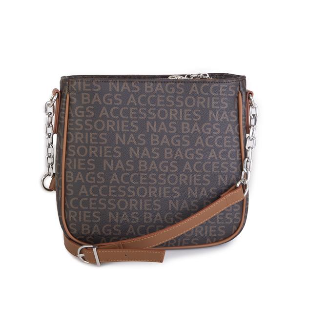 Nas Bag Kadın Çapraz Çanta Spor Ayarlanabilir Askılı  Kahve Taba  Yazılı (ürün ölçüsü :24x24x7 cm)