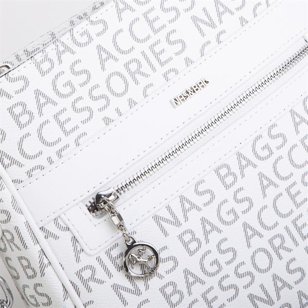 Nas Bag Kadın Çapraz Çanta Spor Ayarlanabilir Askılı  Beyaz Yazılı (ürün ölçüsü :24x24x7 cm)