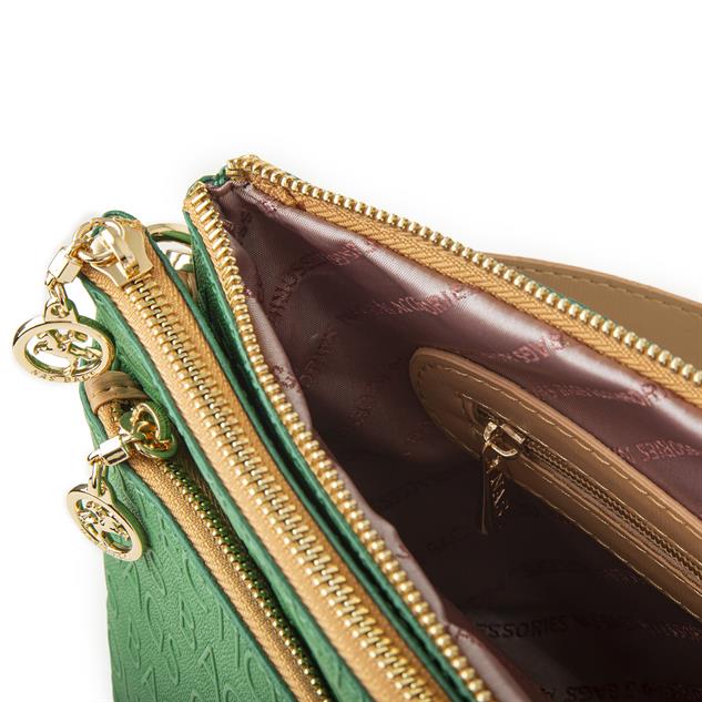 Nas Bag Kadın Çapraz Çanta Yeşil  Camel Gofraj