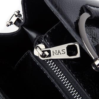 Nas Bag Kadın Çapraz Çanta Zincirli Şık Çanta Siyah Kırışık Rugan 