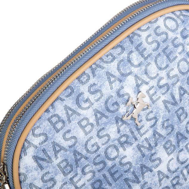 Nas Bag Kadın Çapraz Çantası Çift Gözlü Kot Camel Yazılı