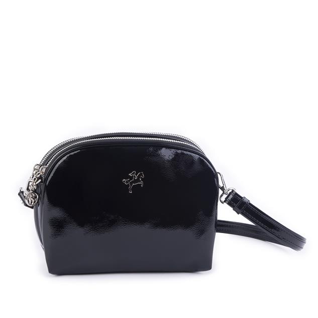 Nas Bag Kadın Çapraz Çantası Çift Gözlü Siyah Krşk Rugan (en:24cm ; boy :20 cm)