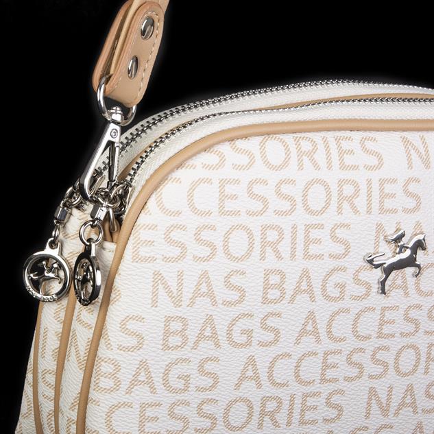 Nas Bag Kadın Çapraz Çantası Çift Gözlü Krem Camel Yazılı