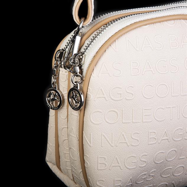 Nas Bag Kadın Çapraz Çantası Çift Gözlü Krem Camel Gofraj