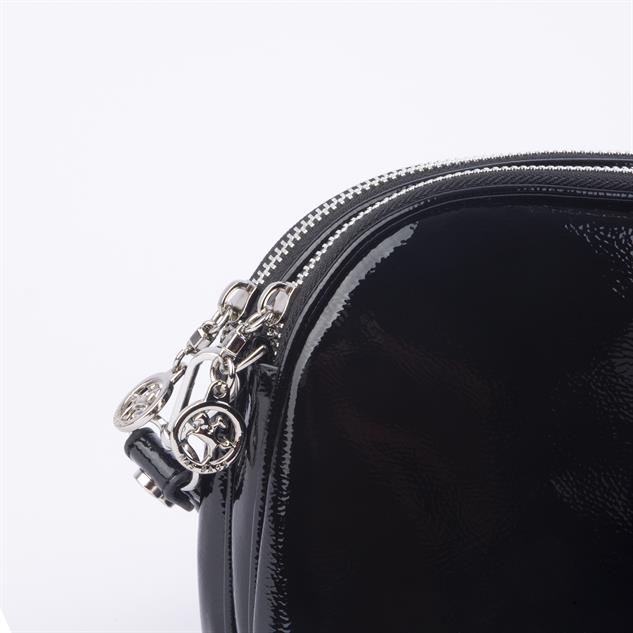 Nas Bag Kadın Çapraz Çantası Çift Gözlü Siyah Krşk Rugan (en:24cm ; boy :20 cm)