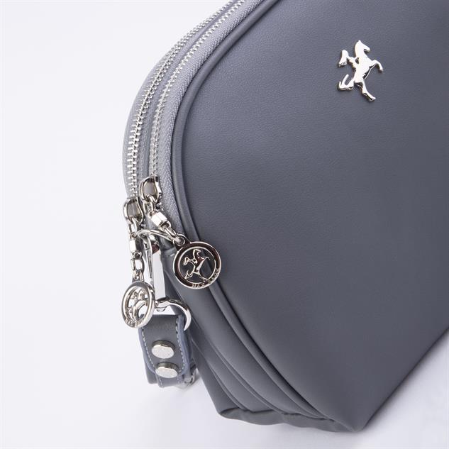 Nas Bag Kadın Çapraz Çantası Çift Gözlü Gri  Dona (en:24cm ; boy :20 cm)