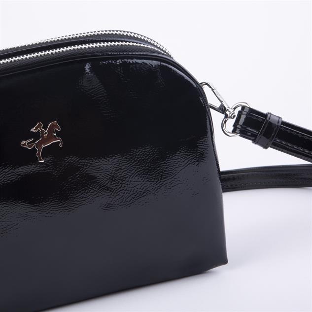Nas Bag Kadın Çapraz Çantası Çift Gözlü Siyah Krşk Rugan (en:24cm ; boy :20 cm)