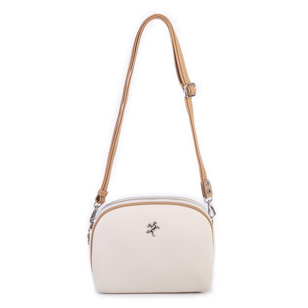 Nas Bag Kadın Çapraz Çantası Çift Gözlü Krem Camel Lacst (en:24cm ; boy :20 cm)