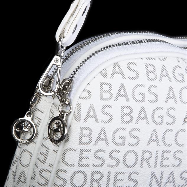 Nas Bag Kadın Çapraz Çantası Çift Gözlü Beyaz Yazılı