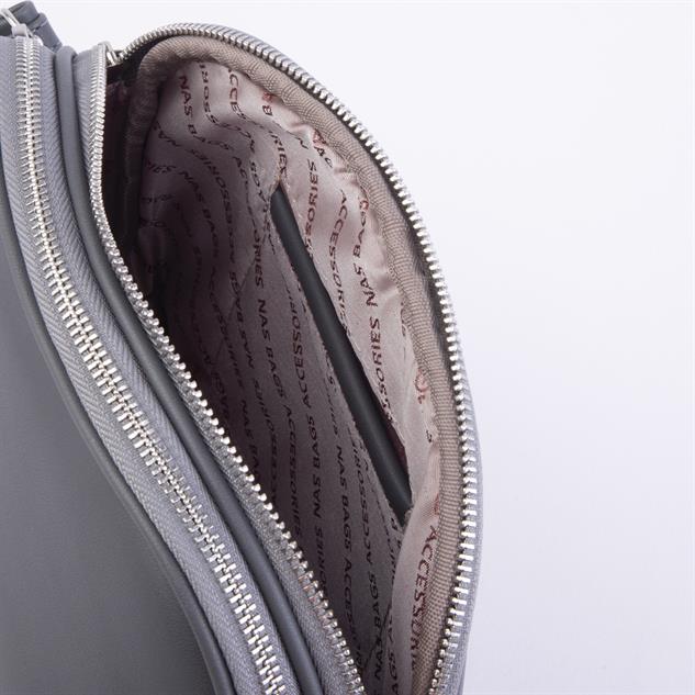 Nas Bag Kadın Çapraz Çantası Çift Gözlü Gri  Dona (en:24cm ; boy :20 cm)