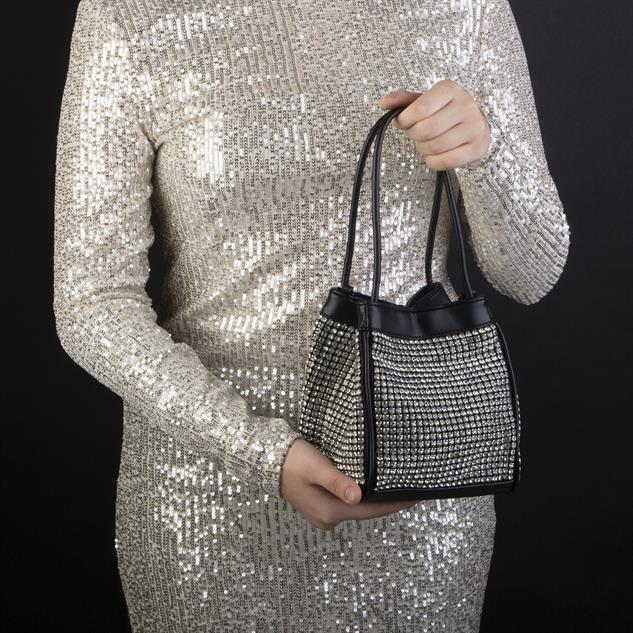 Nas Bag Kadın Çapraz  Çantası Siyah White Diamond Beyaz Elmas Taşlı Ayarlanabilir Askılı